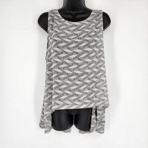BB Dakota Tank Top S Black White Maliyan Sheer Split Back Hi Low Abstract Print